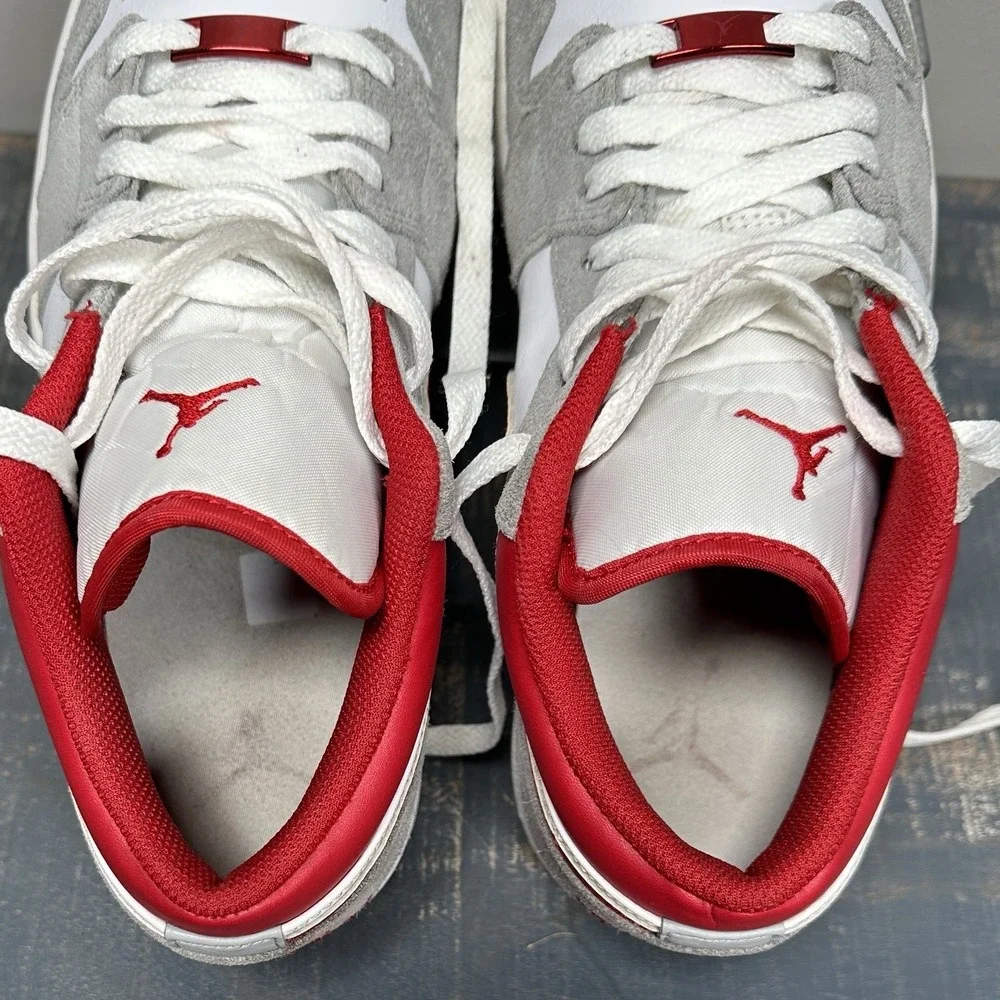 NIKE Air Jordan 1 Low SE Light Smoke Grey Gym Red Glitter Mens 8.5 Womens 10